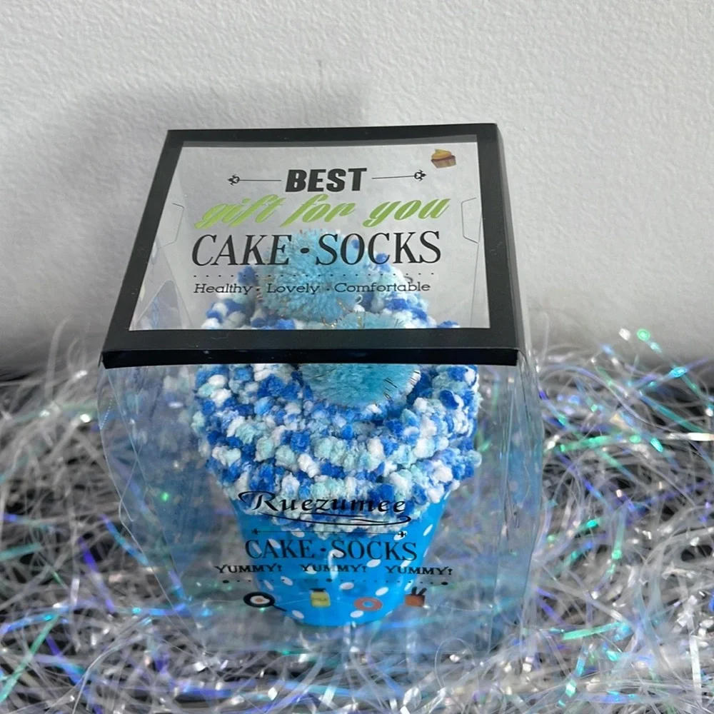 Confetti Cupcake Socks with Pom Poms in Box